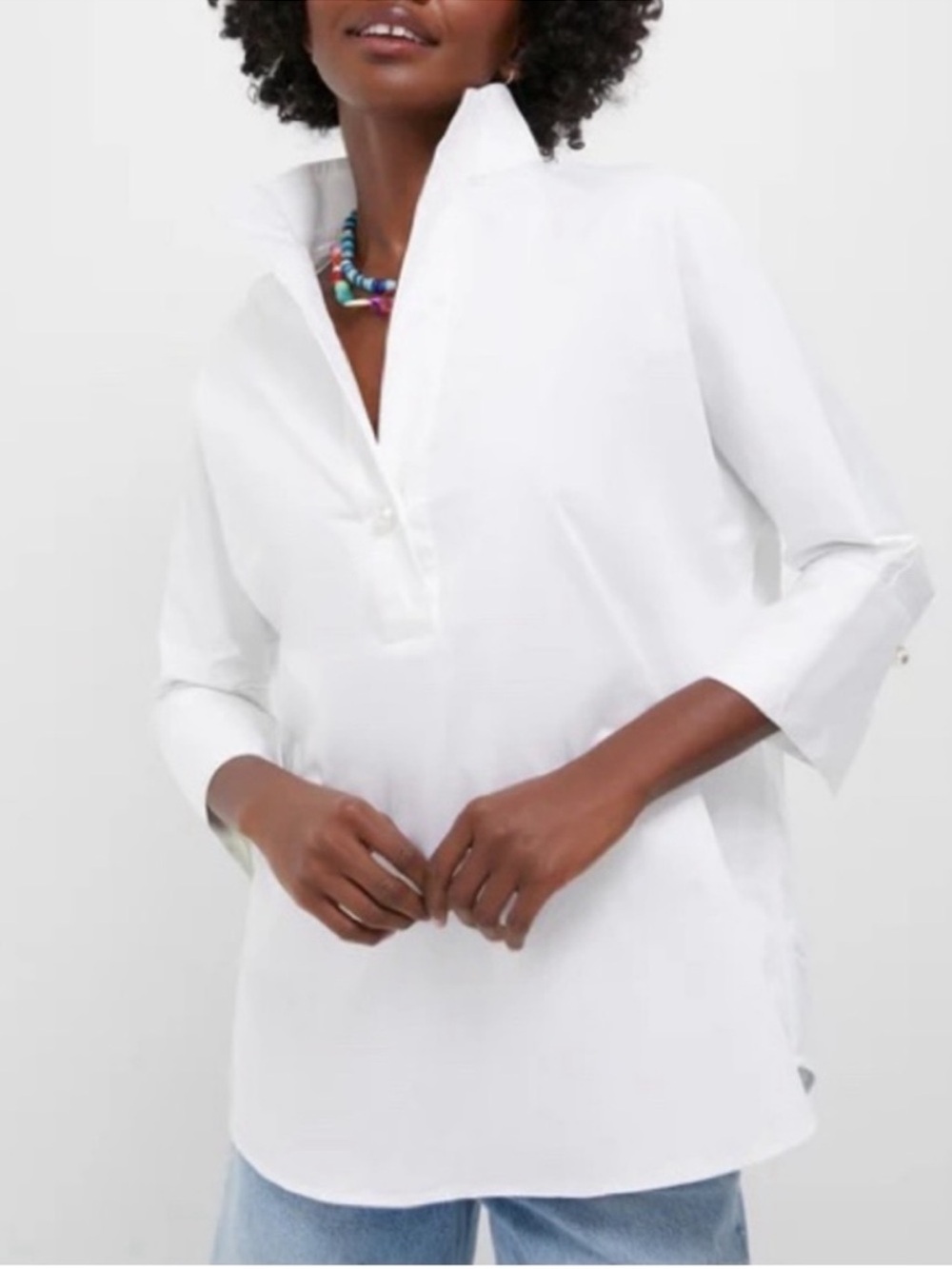 Tuckernuck Blanc Willow Blouse NWT White Poplin Stand Collar Small